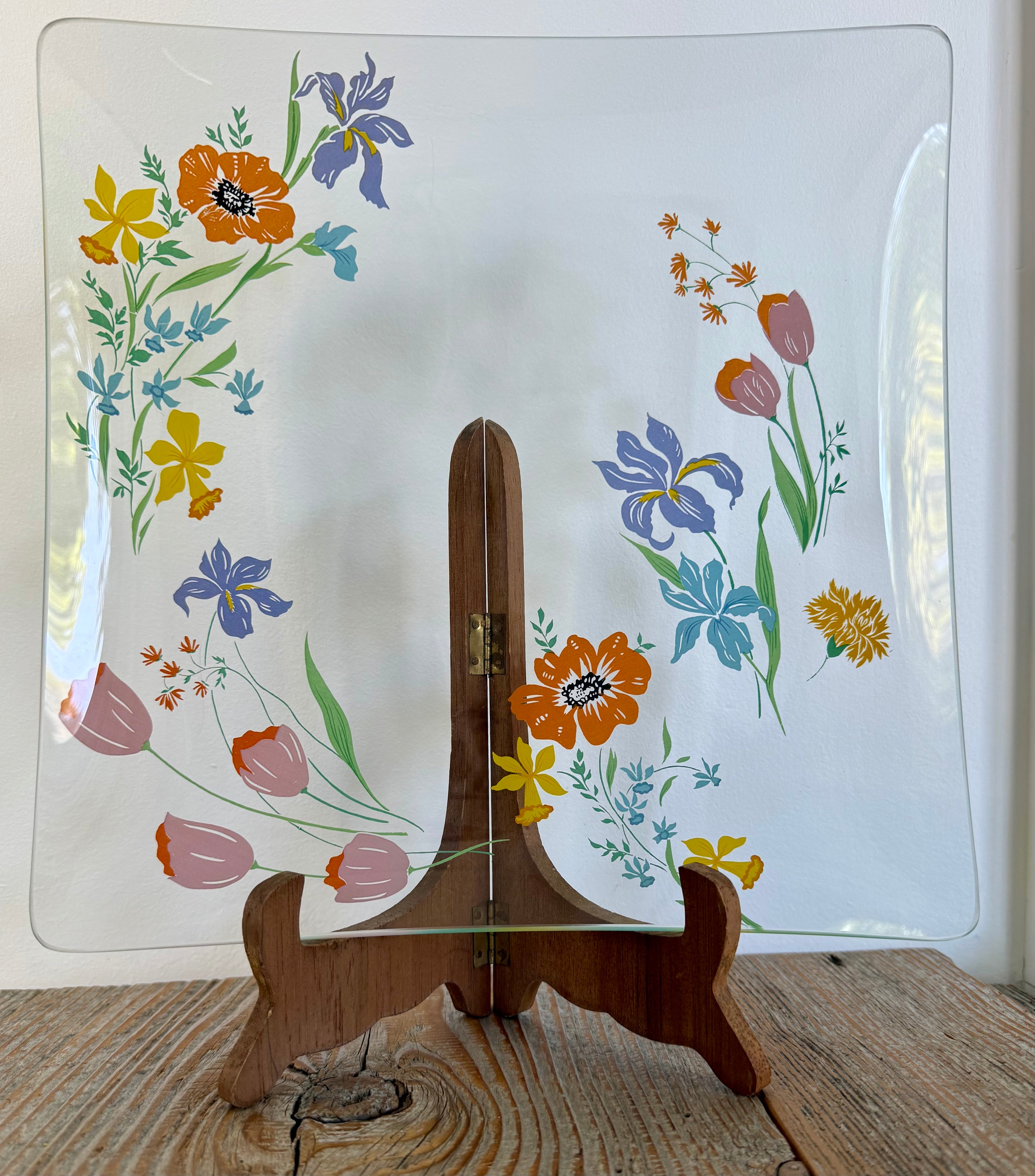 Vintage Mid-Century Clear Bent Glass Square Platter
