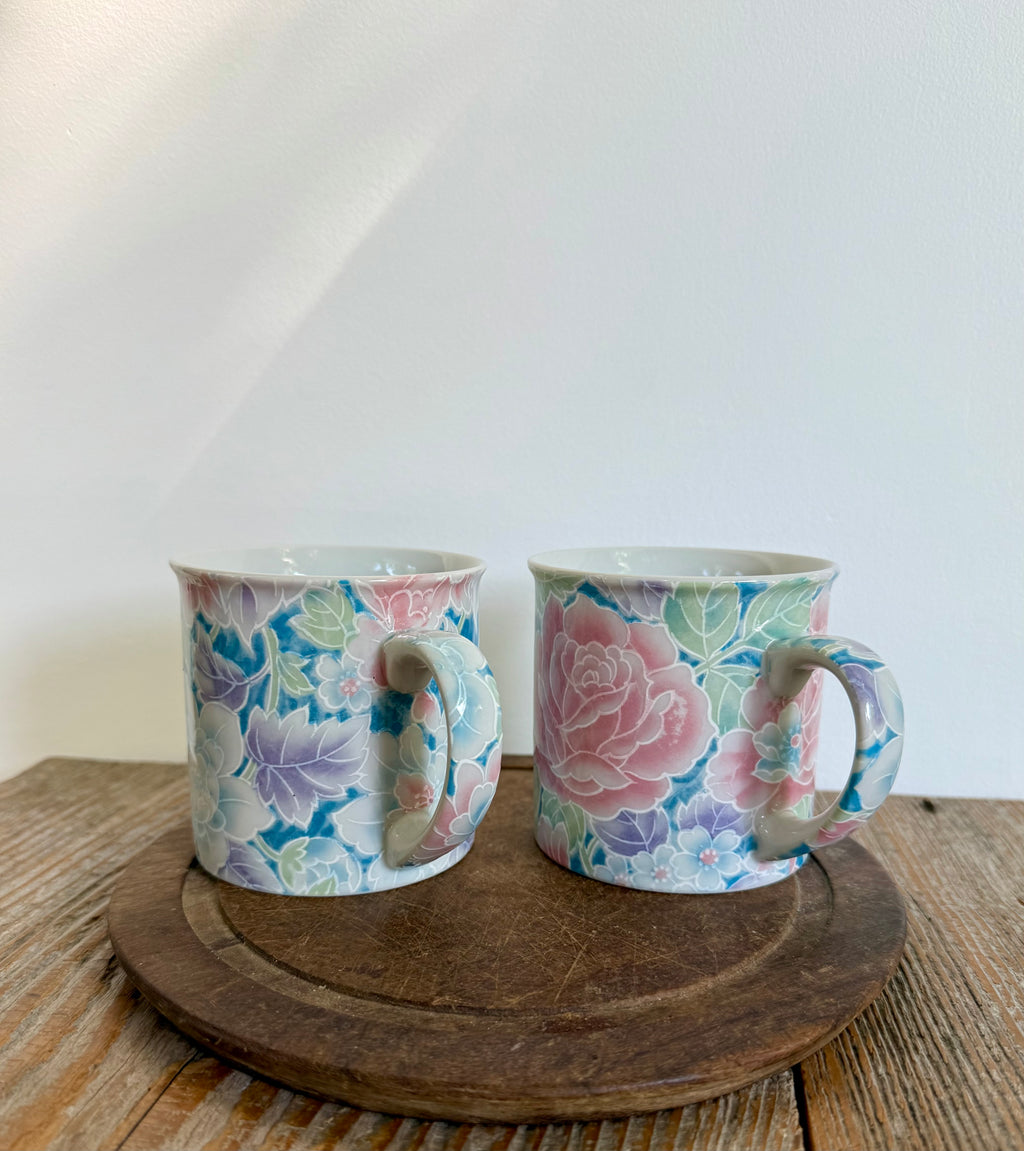 Vintage Pastel Floral Mugs, set of 2 (lighter)