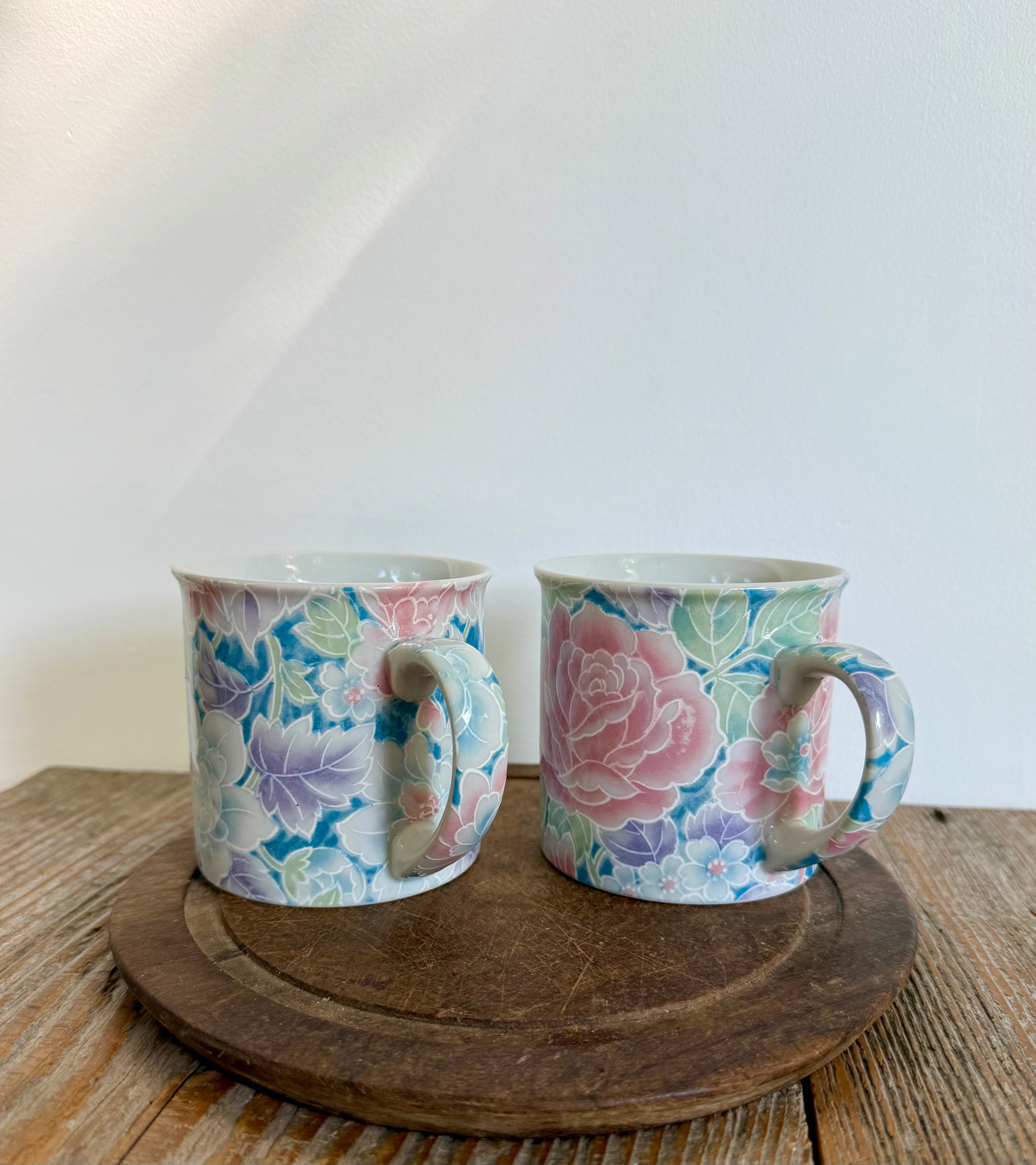 Vintage Pastel Floral Mugs, set of 2 (lighter)
