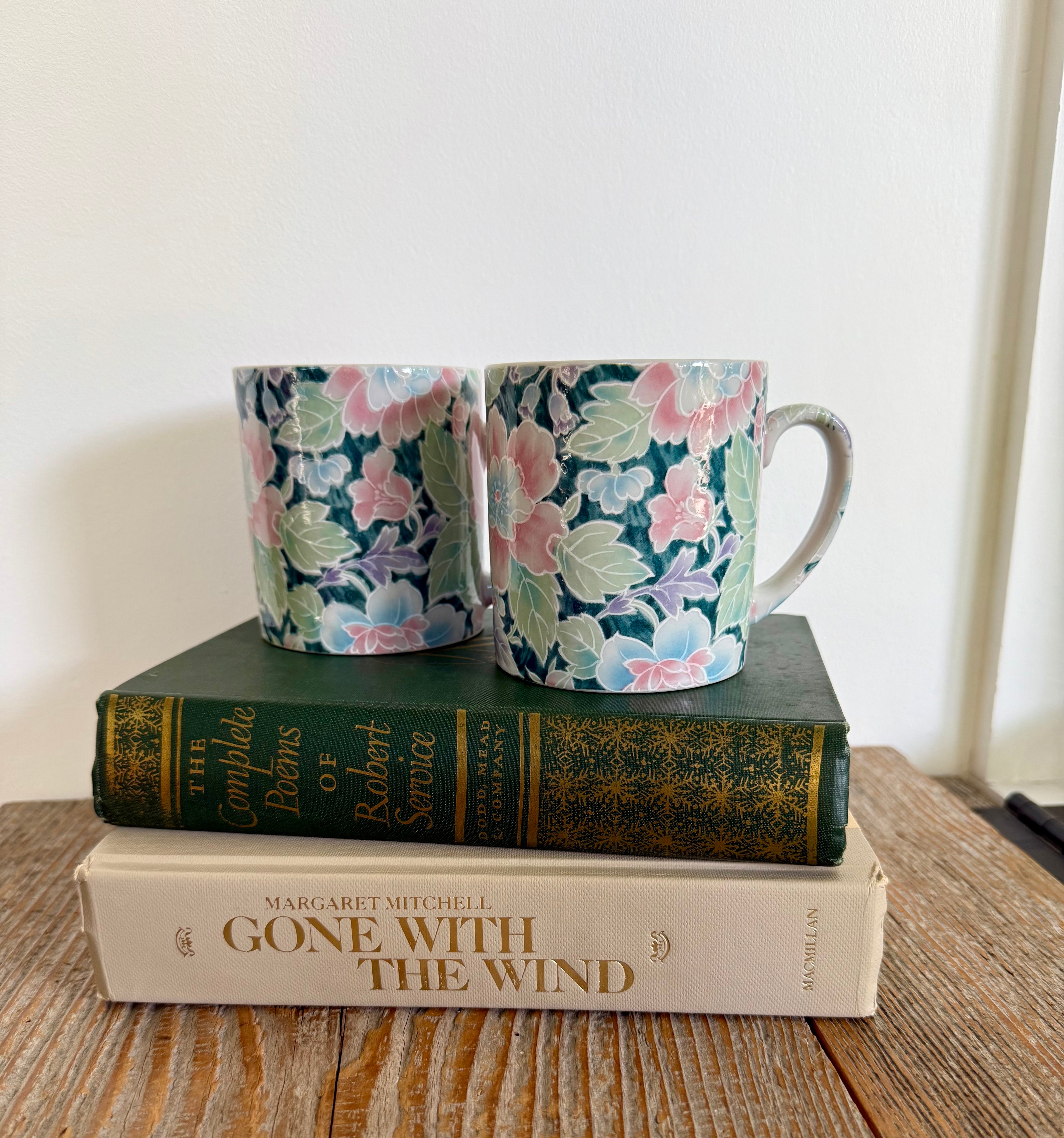 Vintage Pastel Floral Mugs, set of 2 (darker)