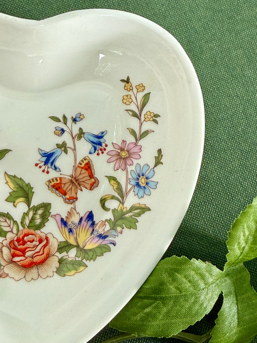Vintage Aynsley English 'Cottage Garden' Fine Bone China Heart-Shaped Trinket Dish