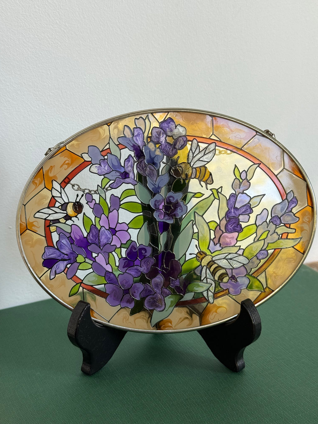 Vintage 1980s Bumblebee & Floral Oval Suncatcher