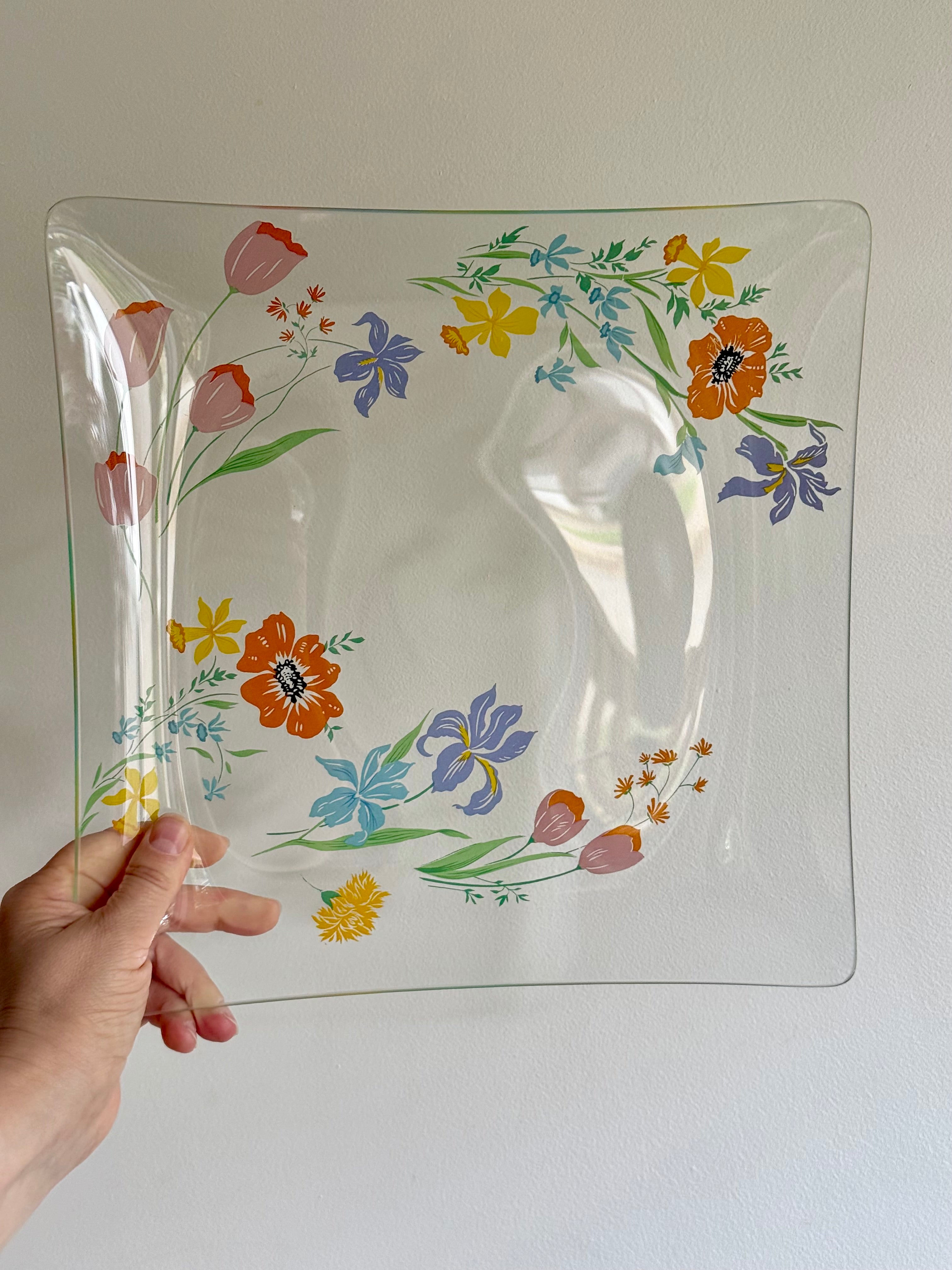 Vintage Mid-Century Clear Bent Glass Square Platter