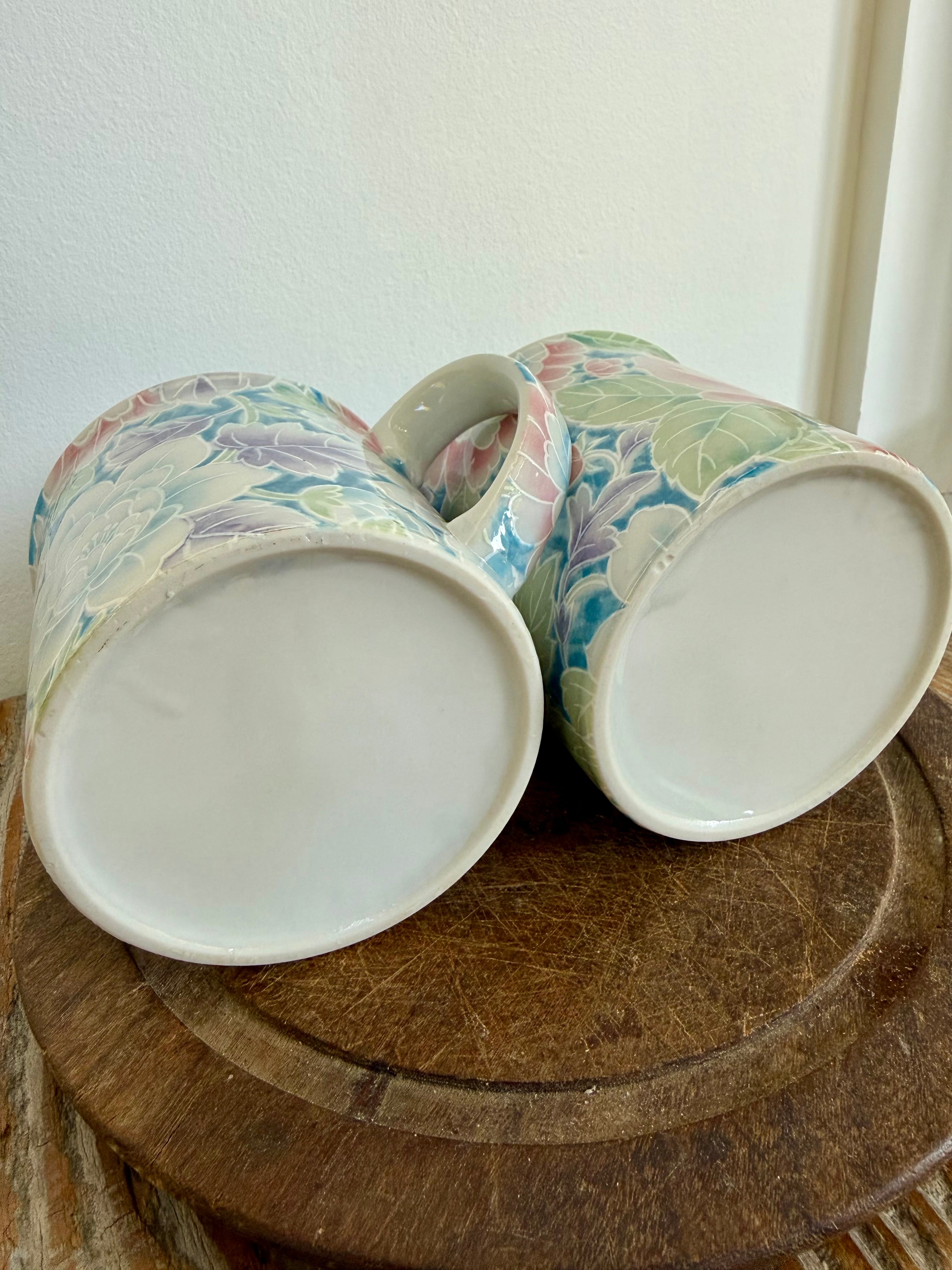 Vintage Pastel Floral Mugs, set of 2 (lighter)