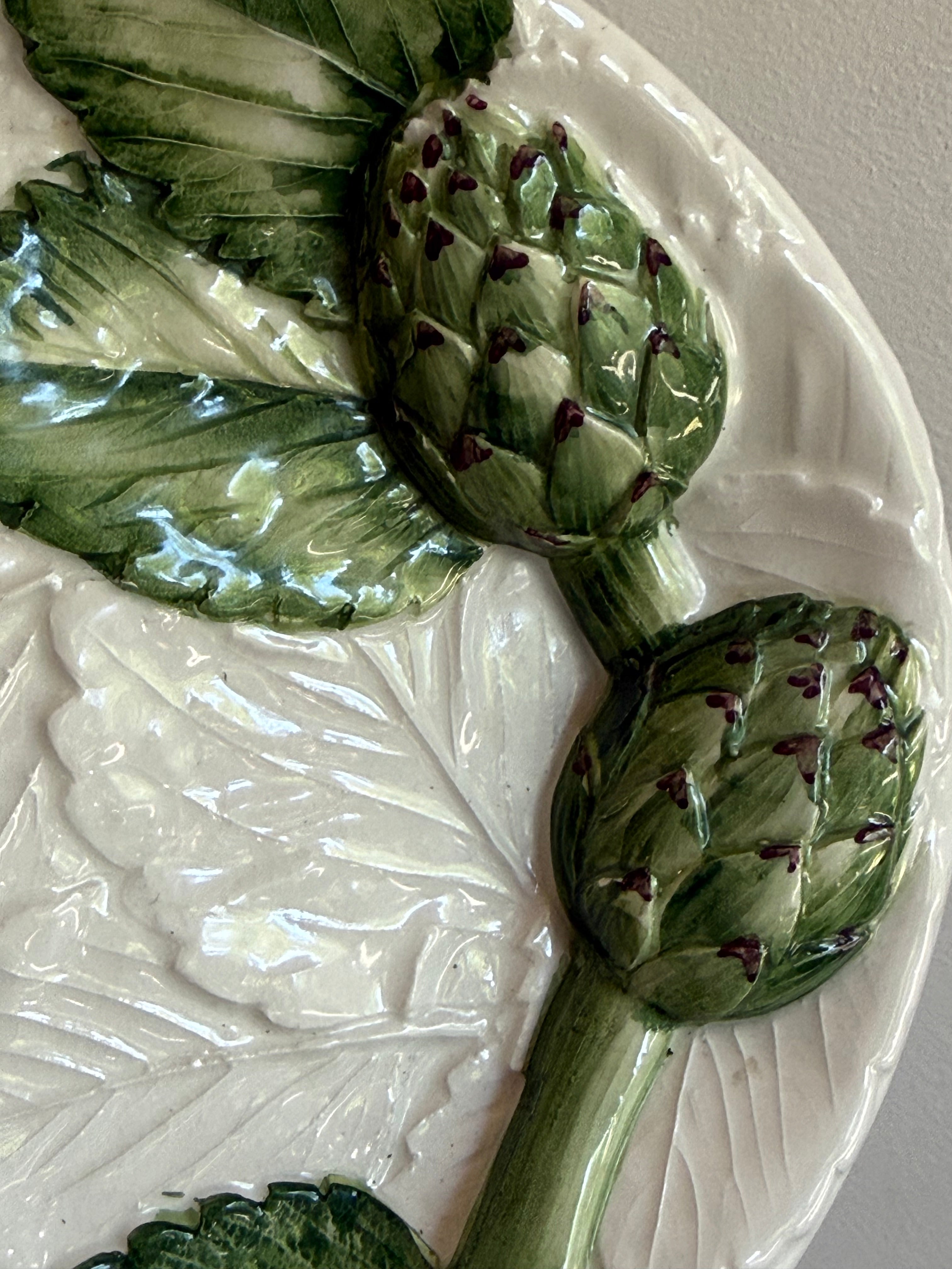 Vintage Hand-Painted Italian Majolica Artichoke Platter