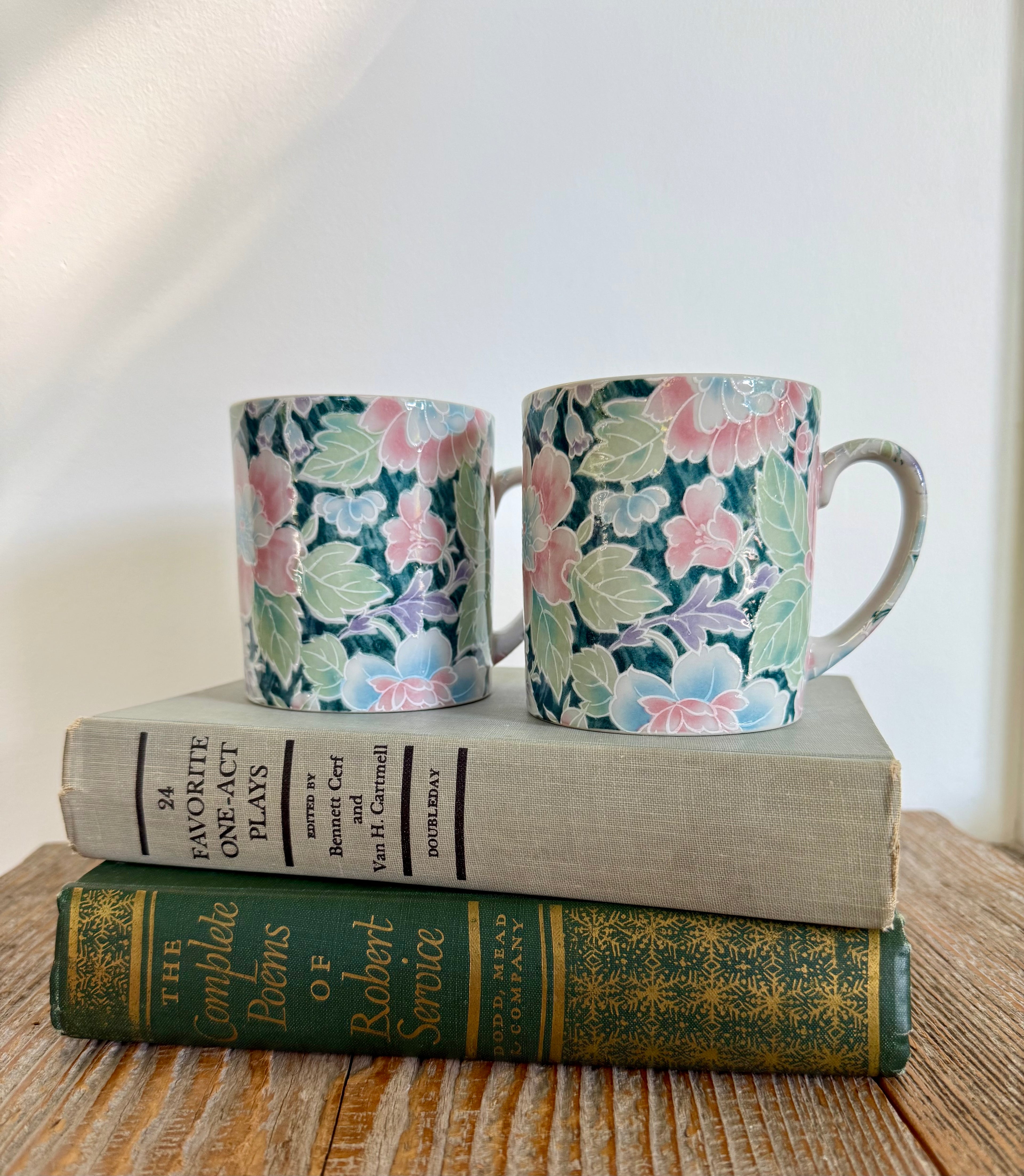 Vintage Pastel Floral Mugs, set of 2 (darker)