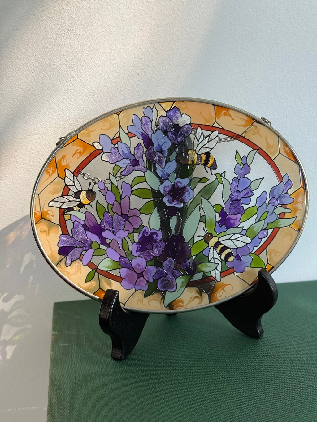 Vintage 1980s Bumblebee & Floral Oval Suncatcher