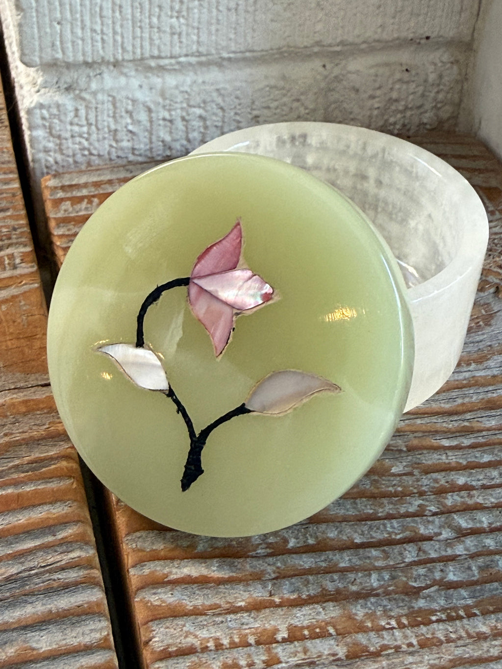 Vintage Green Onyx & Mother of Pearl Trinket Box