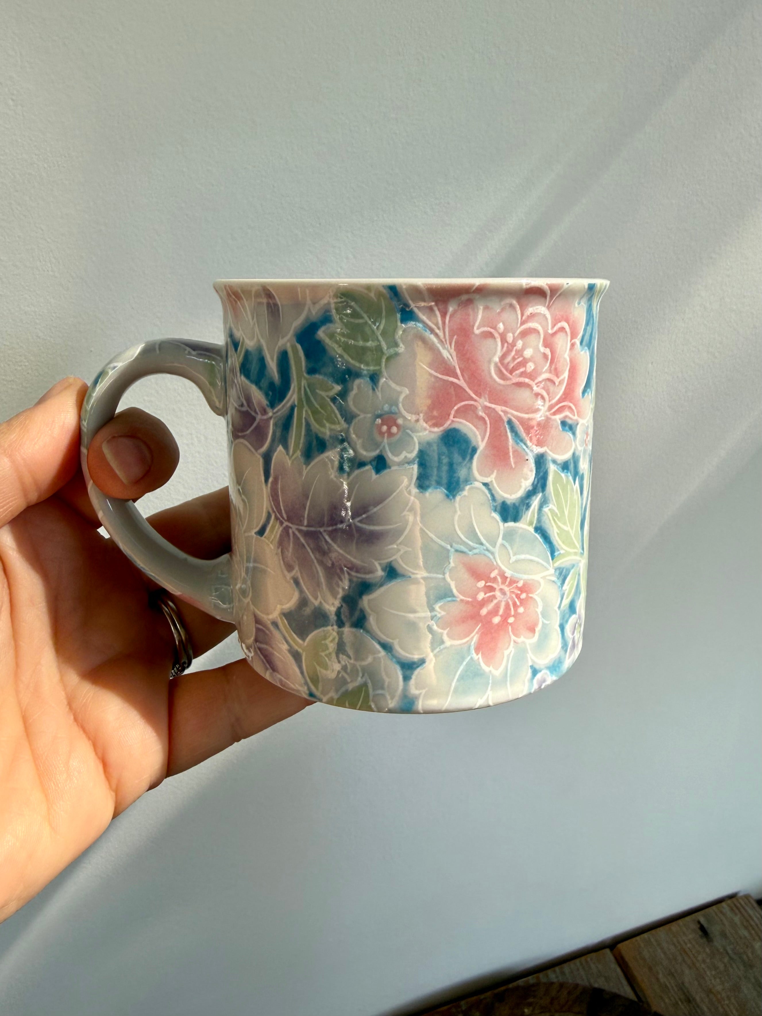 Vintage Pastel Floral Mugs, set of 2 (lighter)