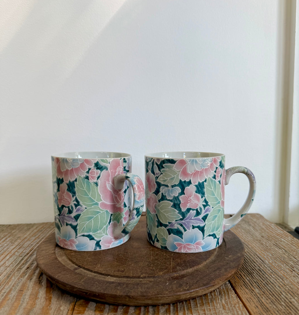 Vintage Pastel Floral Mugs, set of 2 (darker)