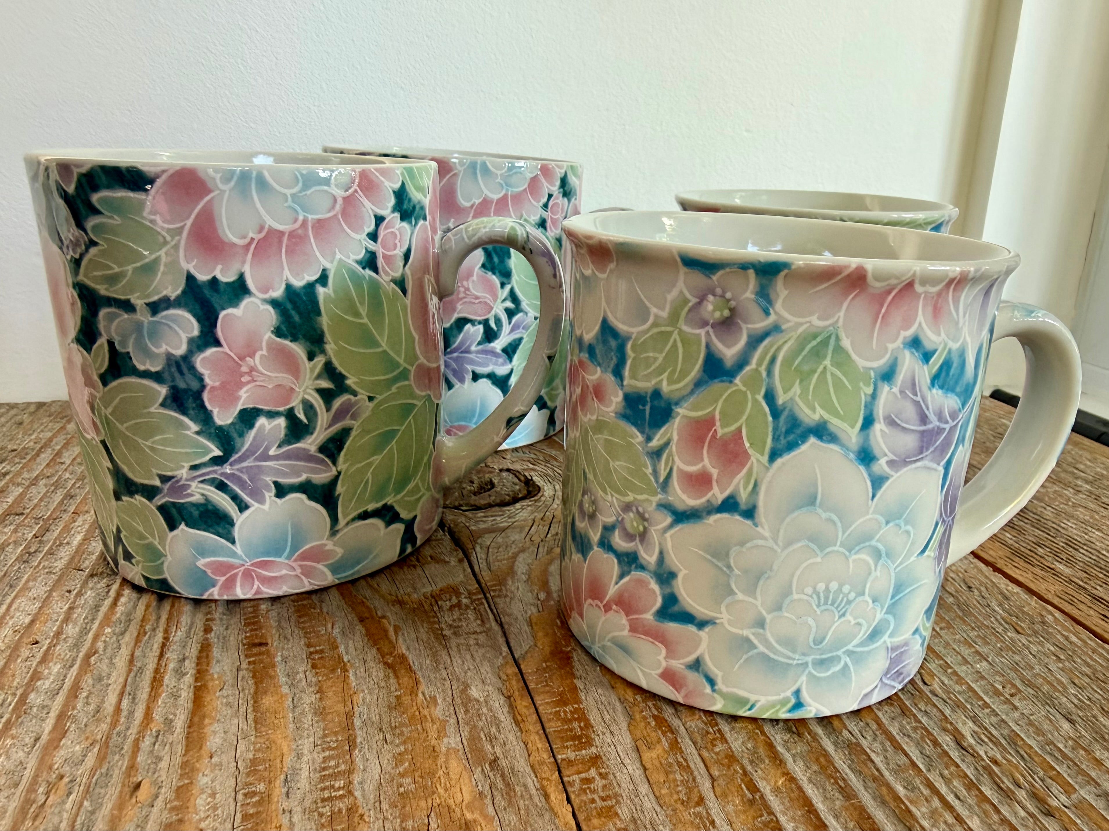 Vintage Pastel Floral Mugs, set of 2 (lighter)