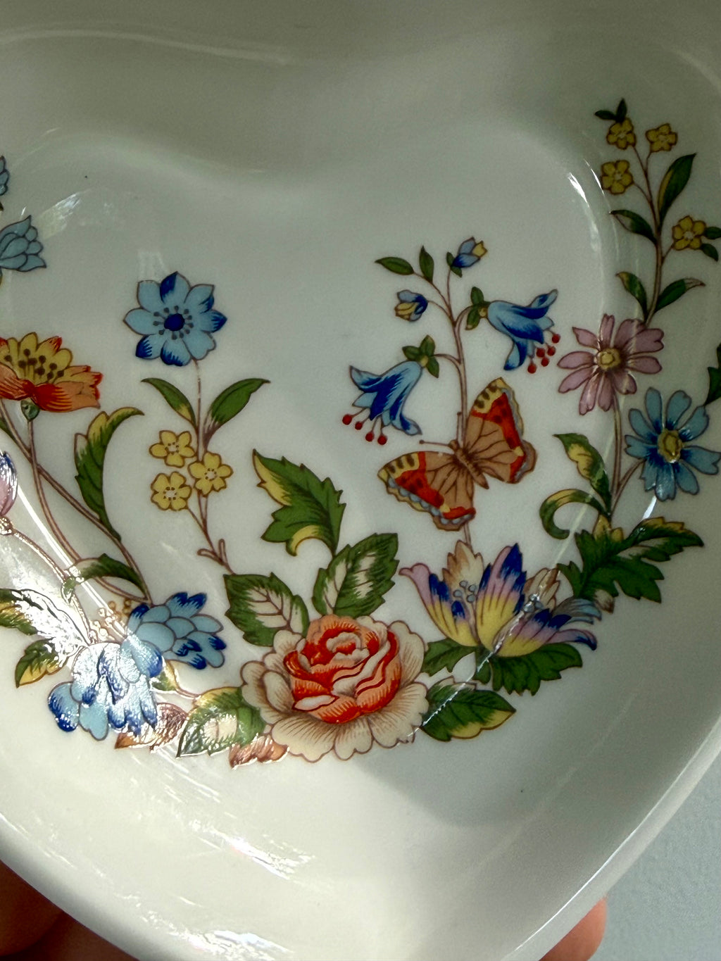 Vintage Aynsley English 'Cottage Garden' Fine Bone China Heart-Shaped Trinket Dish