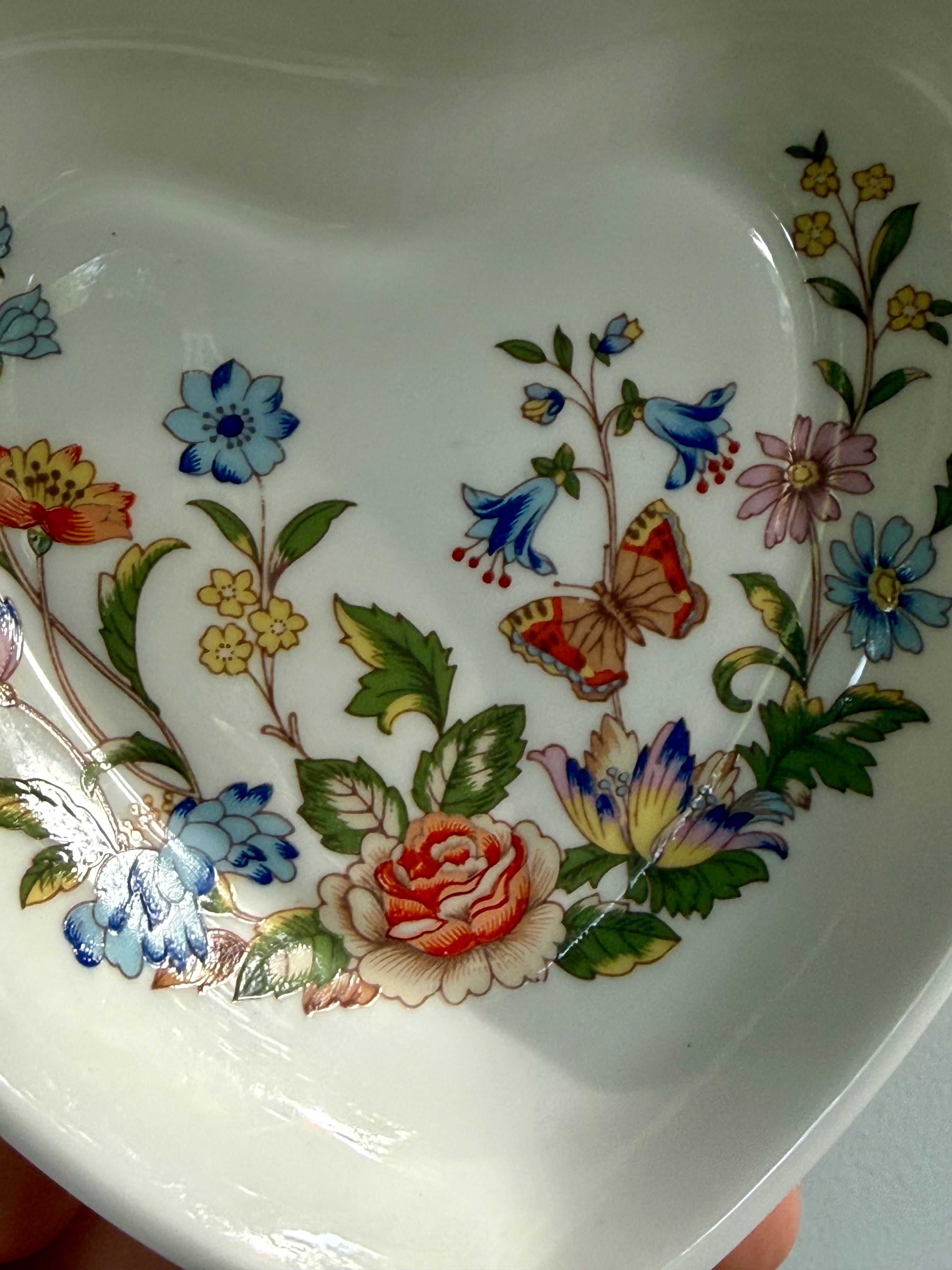 Vintage Aynsley English 'Cottage Garden' Fine Bone China Heart-Shaped Trinket Dish