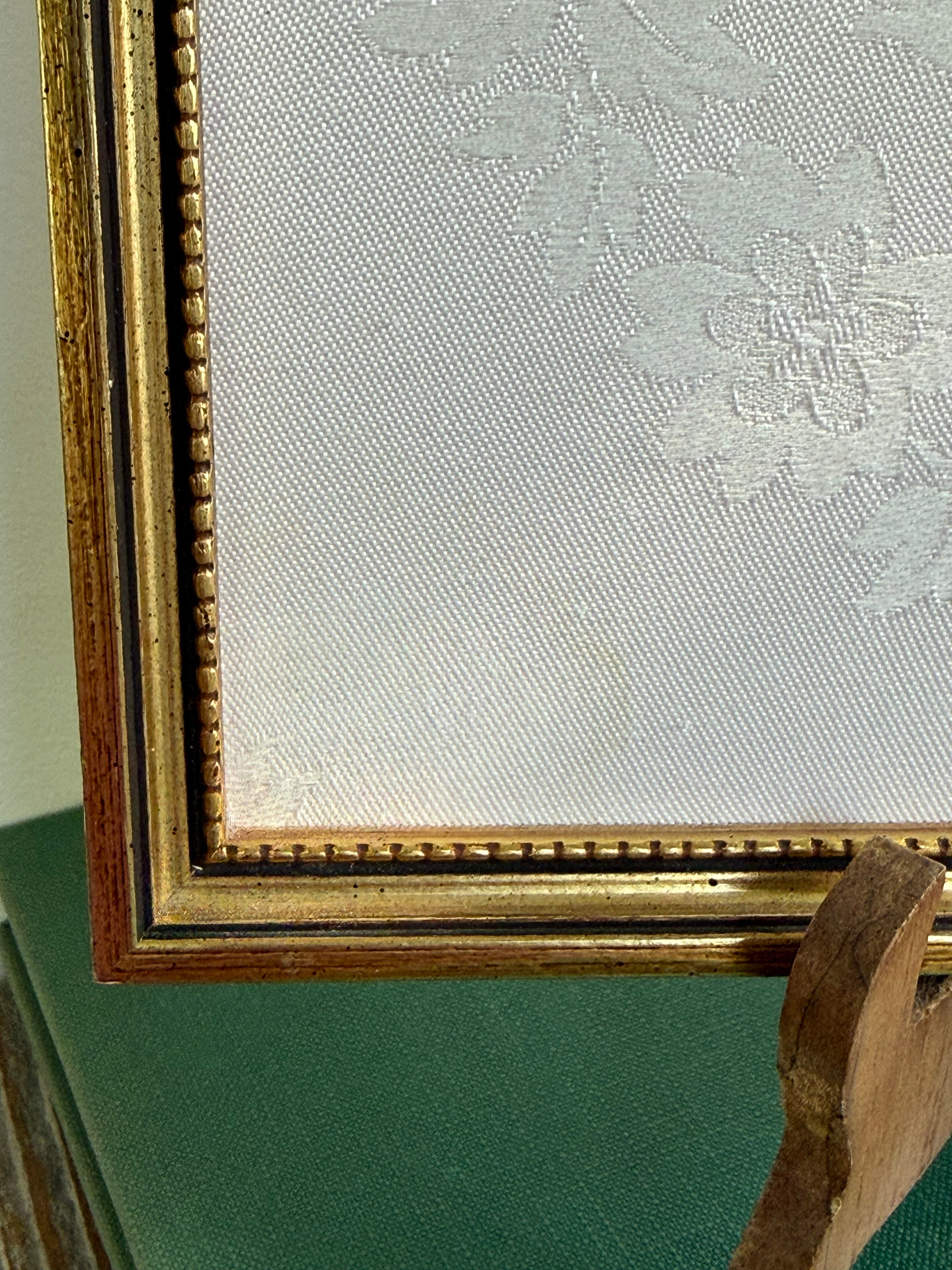 Vintage Framed Floral Cross-Stitch in Gold Beaded Frame