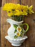 Vintage Lefton 'Rustic Daisy' Pitcher & Basin Wall Pocket Vase