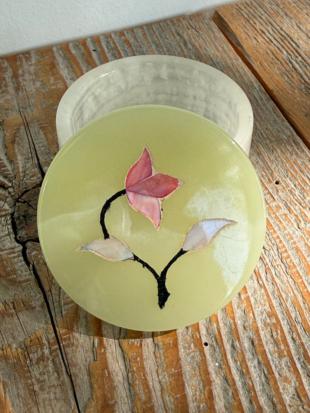 Vintage Green Onyx & Mother of Pearl Trinket Box