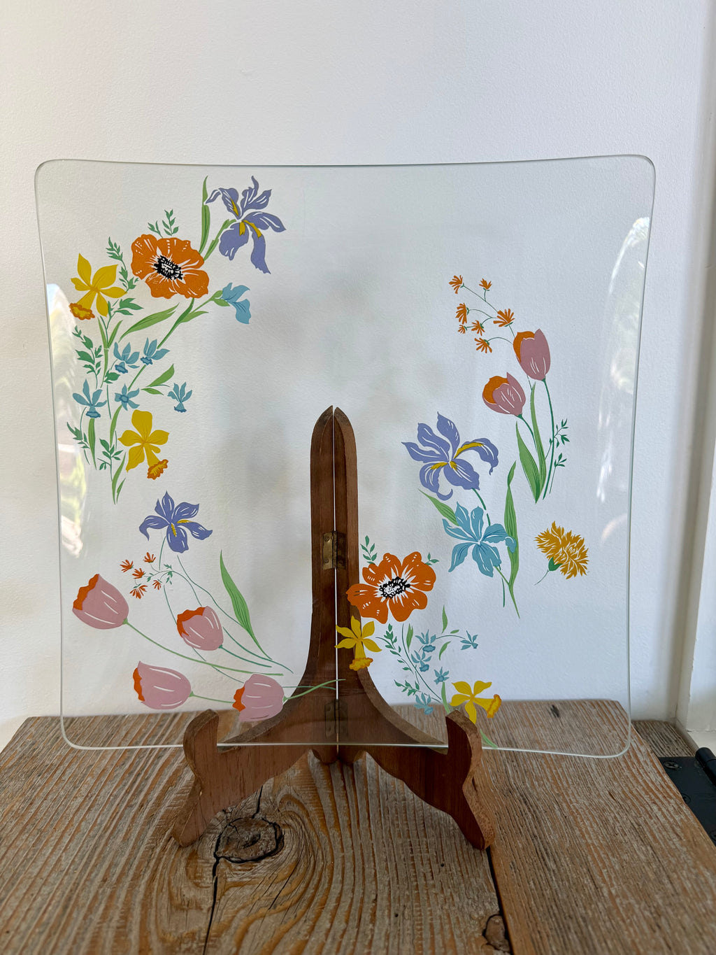 Vintage Mid-Century Clear Bent Glass Square Platter