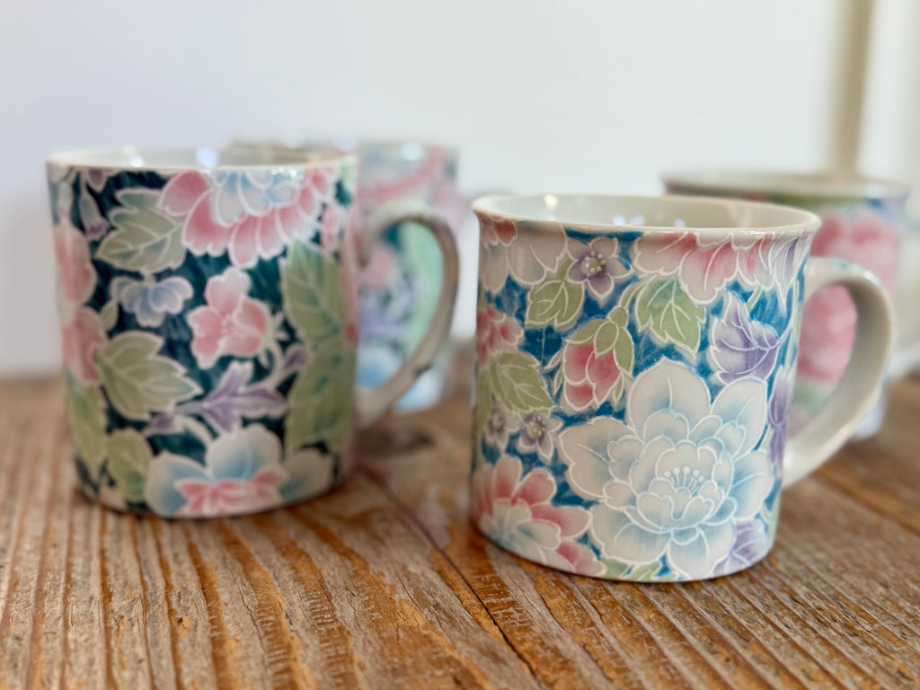 Vintage Pastel Floral Mugs, set of 2 (lighter)