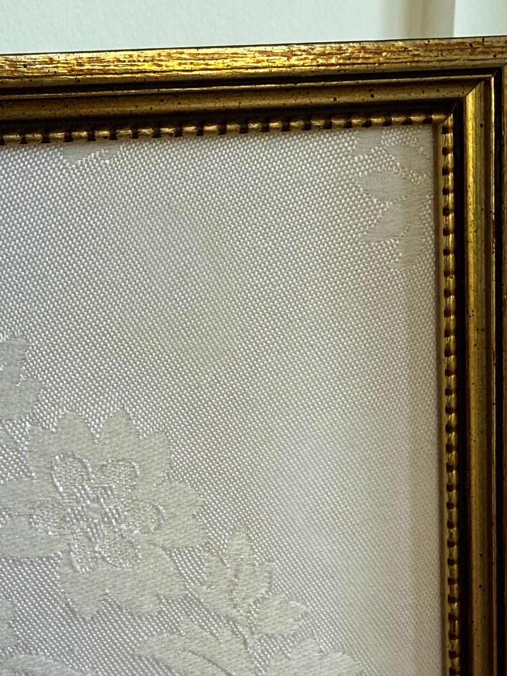 Vintage Framed Floral Cross-Stitch in Gold Beaded Frame