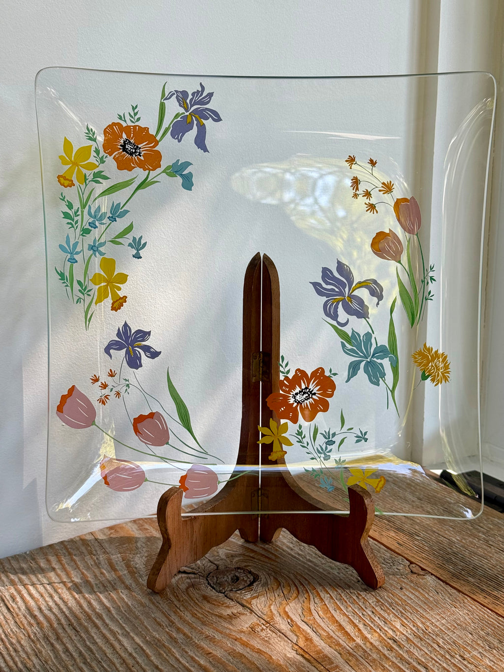 Vintage Mid-Century Clear Bent Glass Square Platter