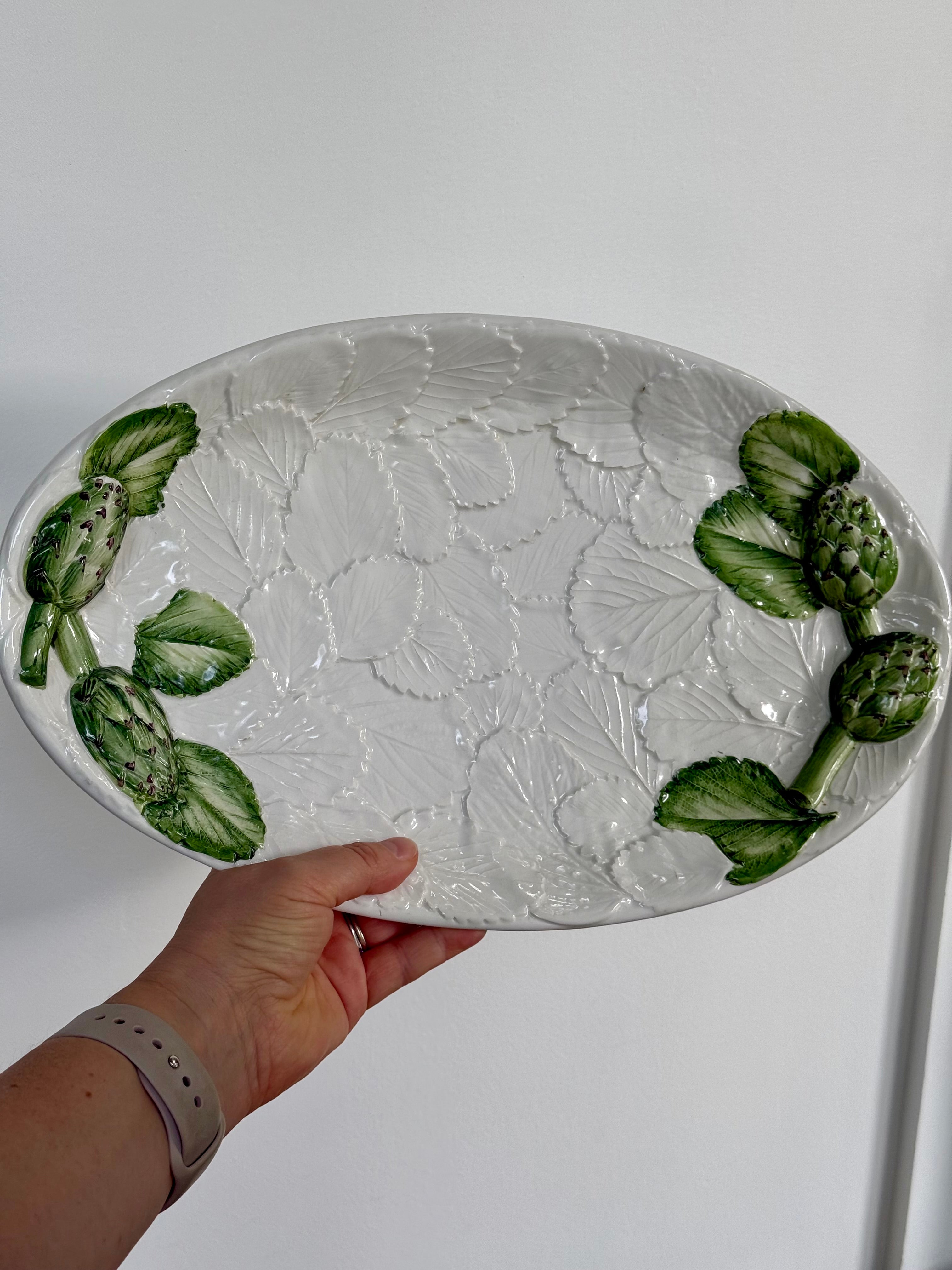 Vintage Hand-Painted Italian Majolica Artichoke Platter