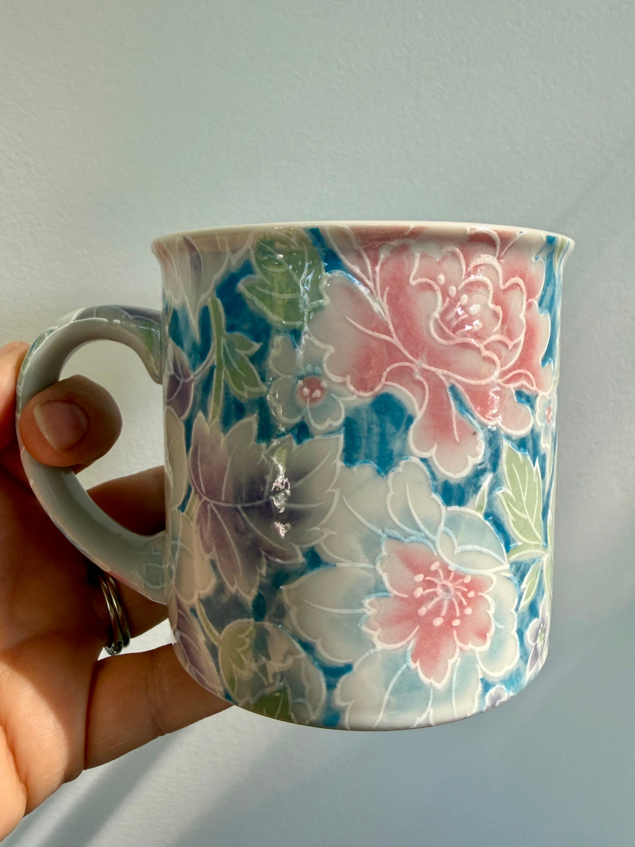 Vintage Pastel Floral Mugs, set of 2 (lighter)
