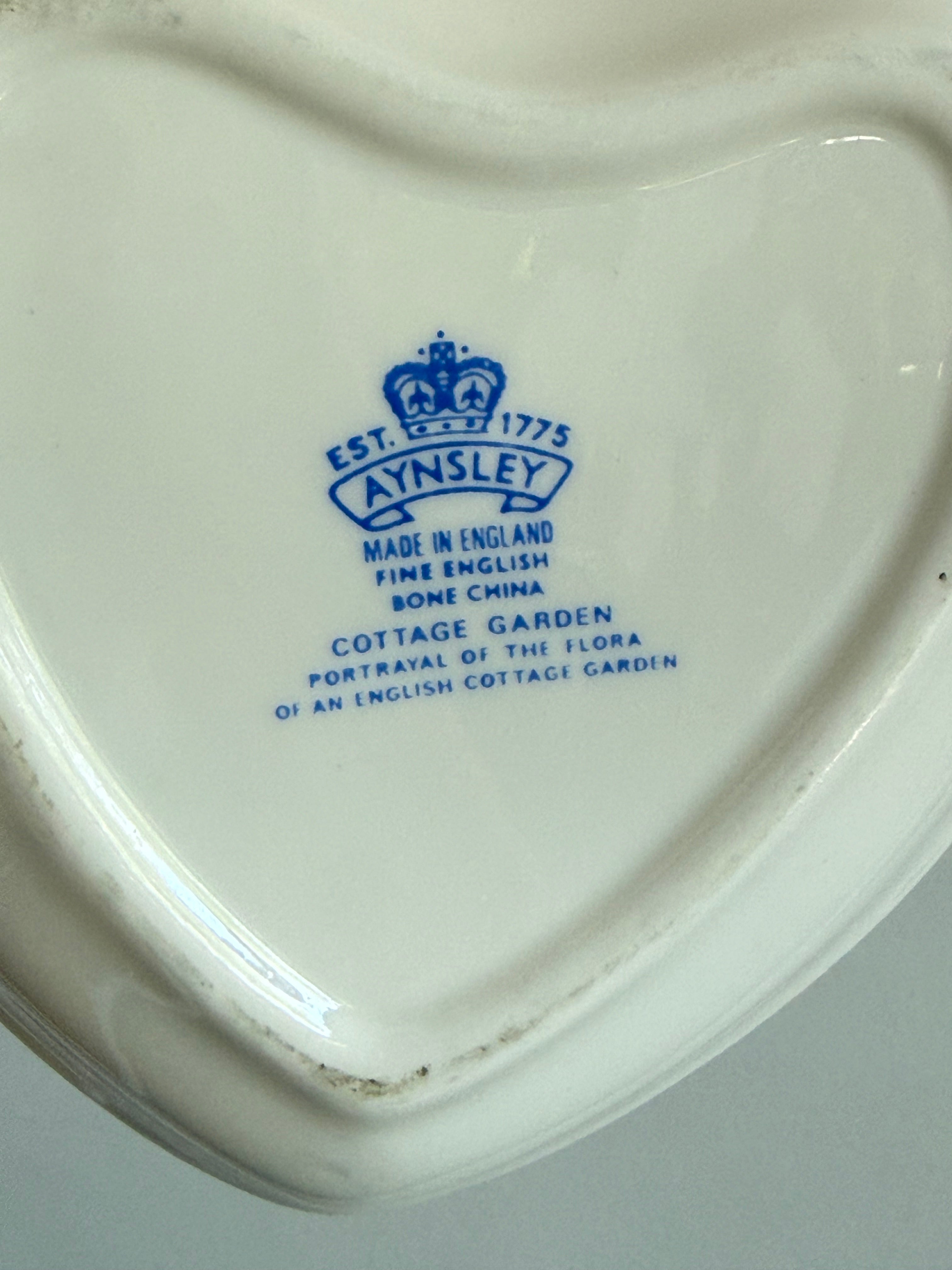 Vintage Aynsley English 'Cottage Garden' Fine Bone China Heart-Shaped Trinket Dish