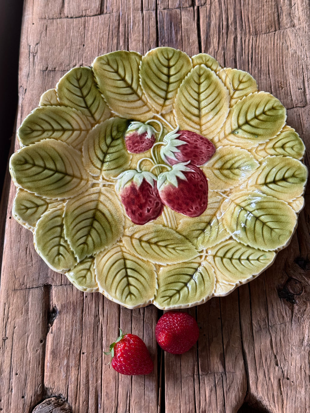 Antique Majolica Strawberry Plate