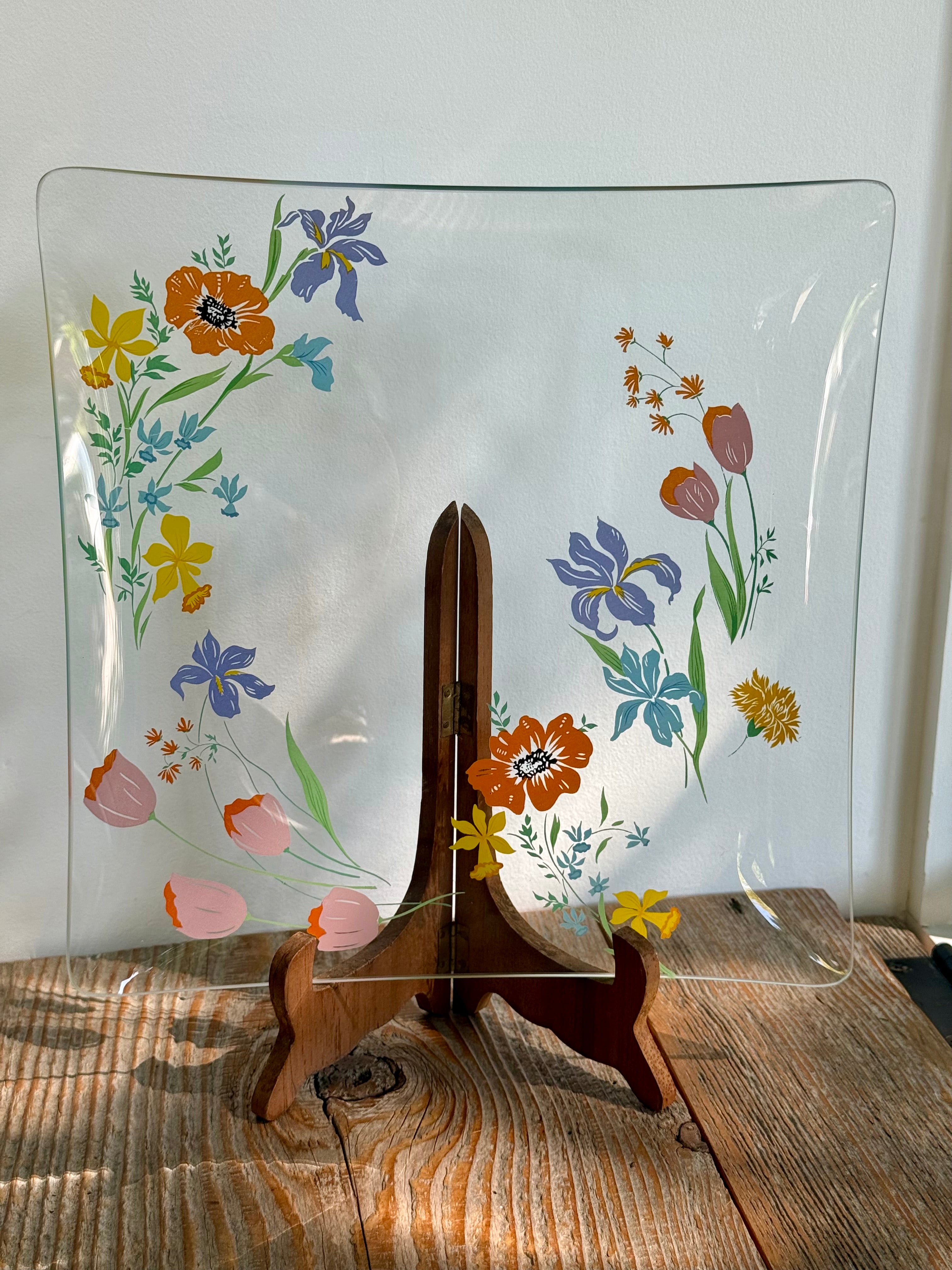 Vintage Mid-Century Clear Bent Glass Square Platter