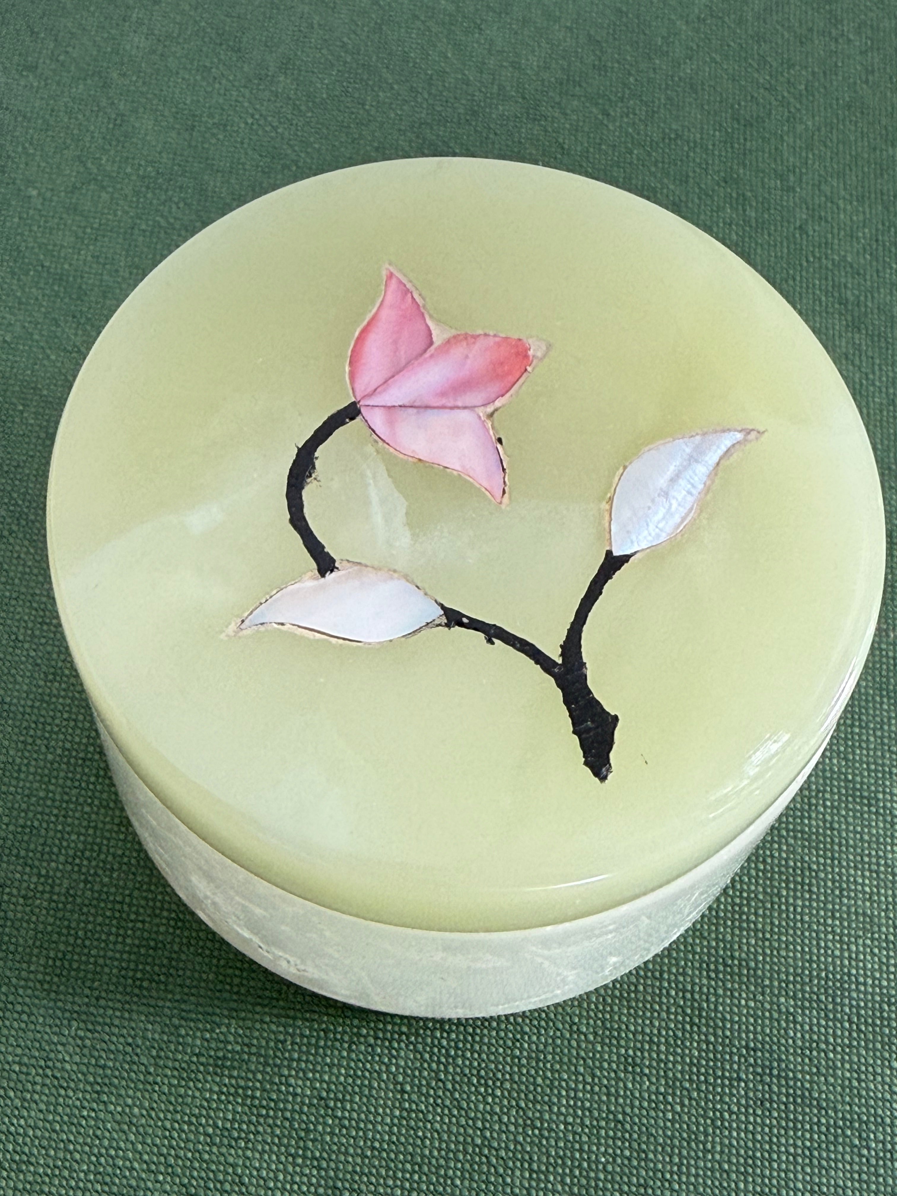 Vintage Green Onyx & Mother of Pearl Trinket Box