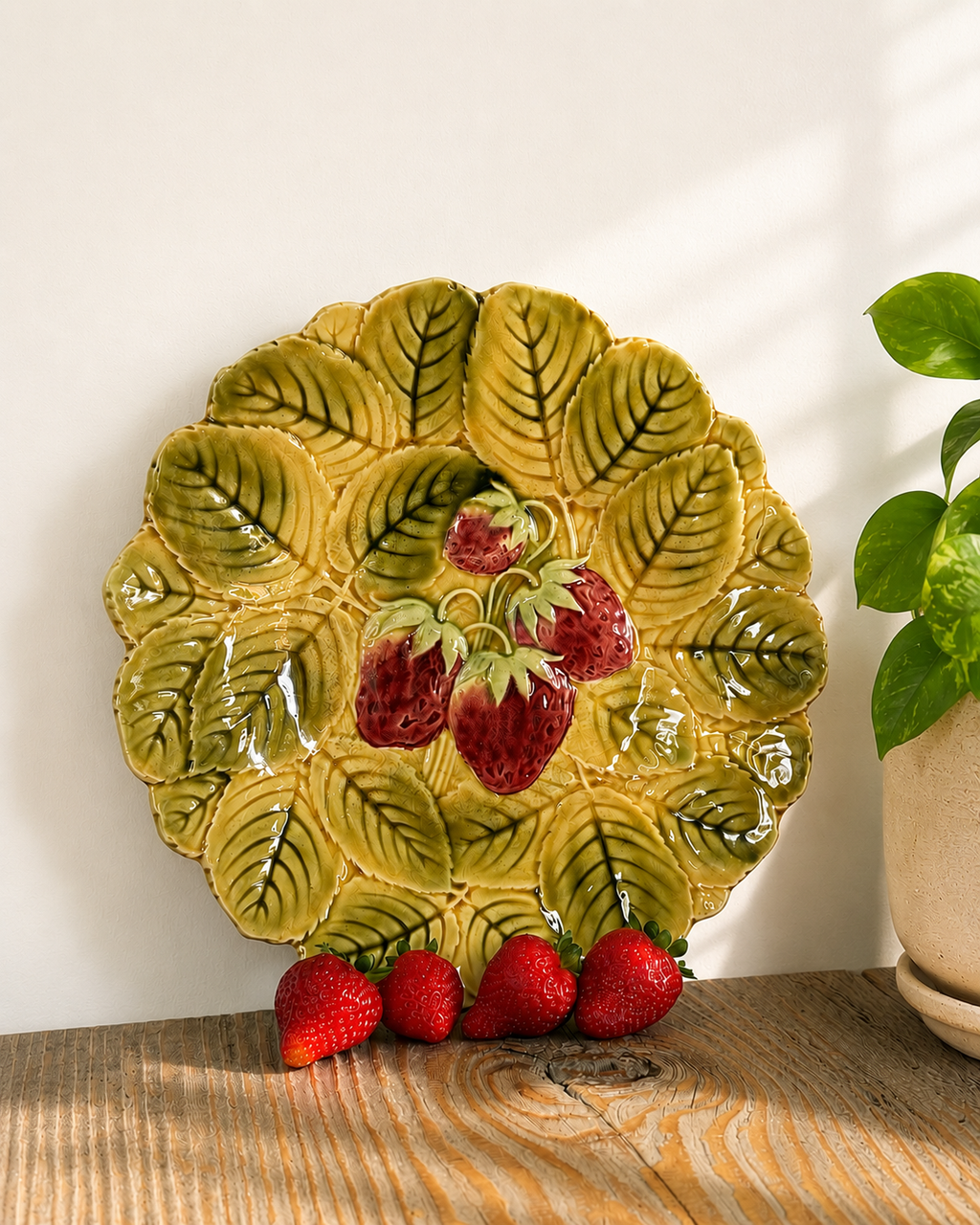 Antique Majolica Strawberry Plate