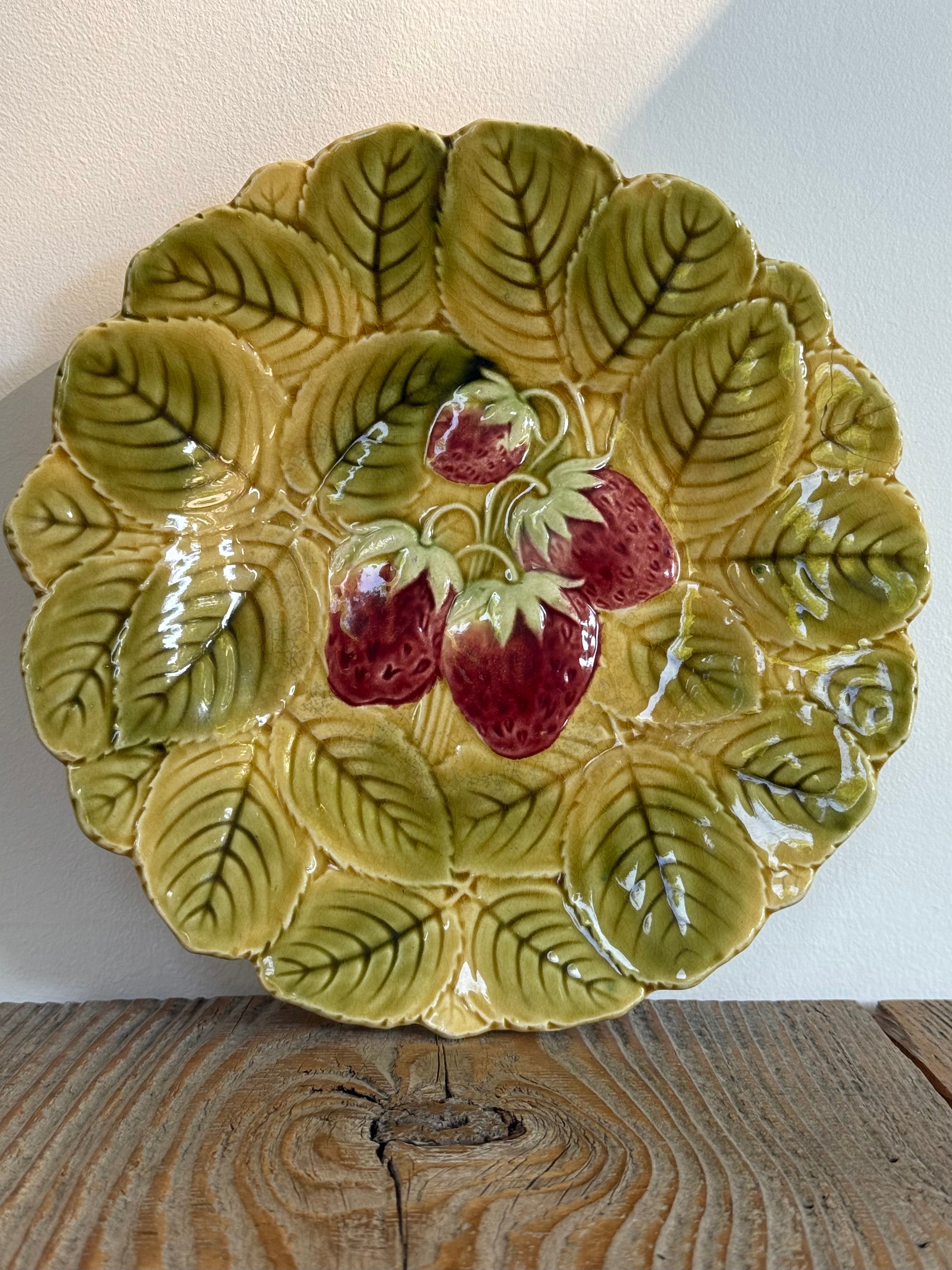 Antique Majolica Strawberry Plate