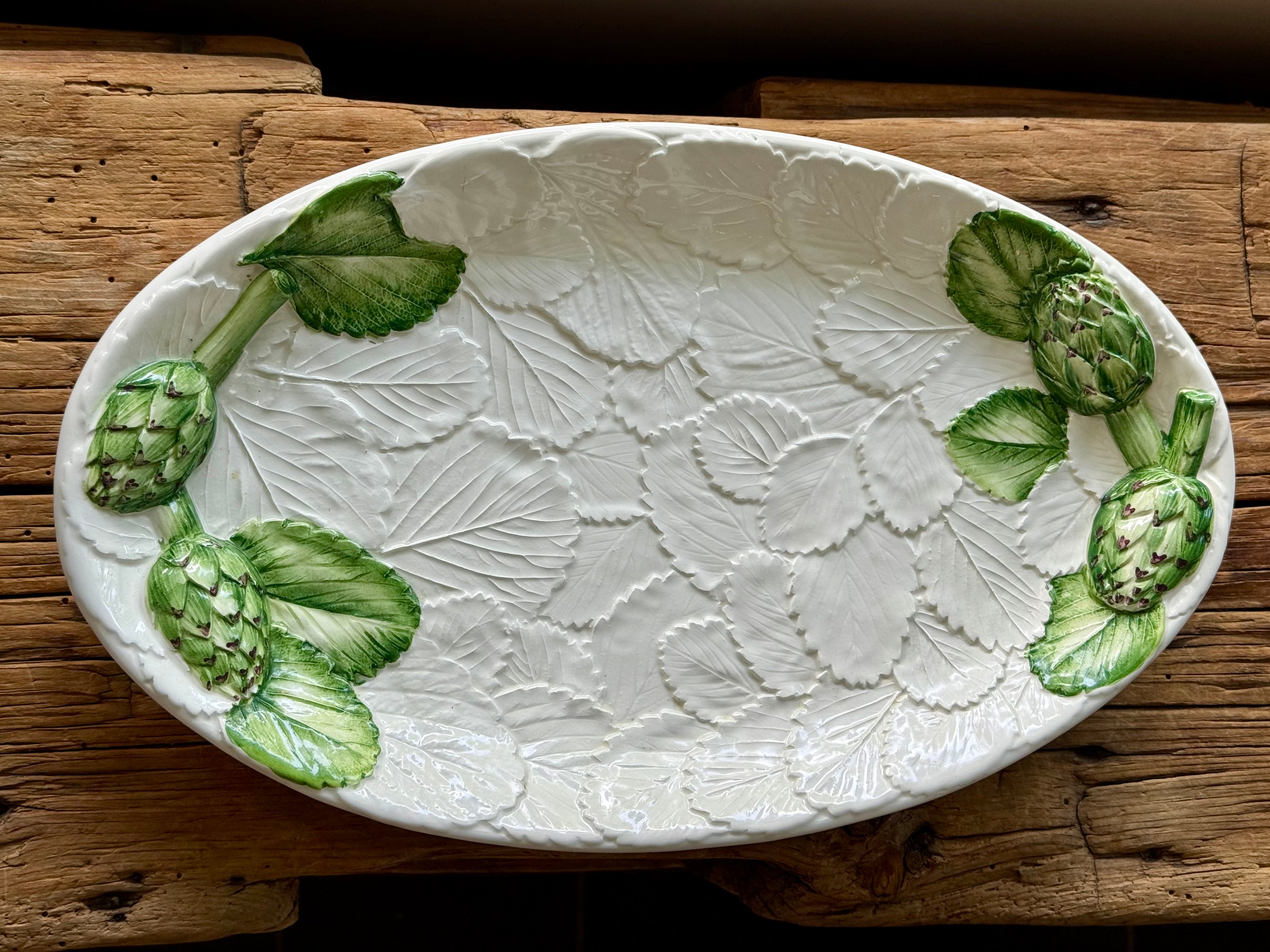 Vintage Hand-Painted Italian Majolica Artichoke Platter