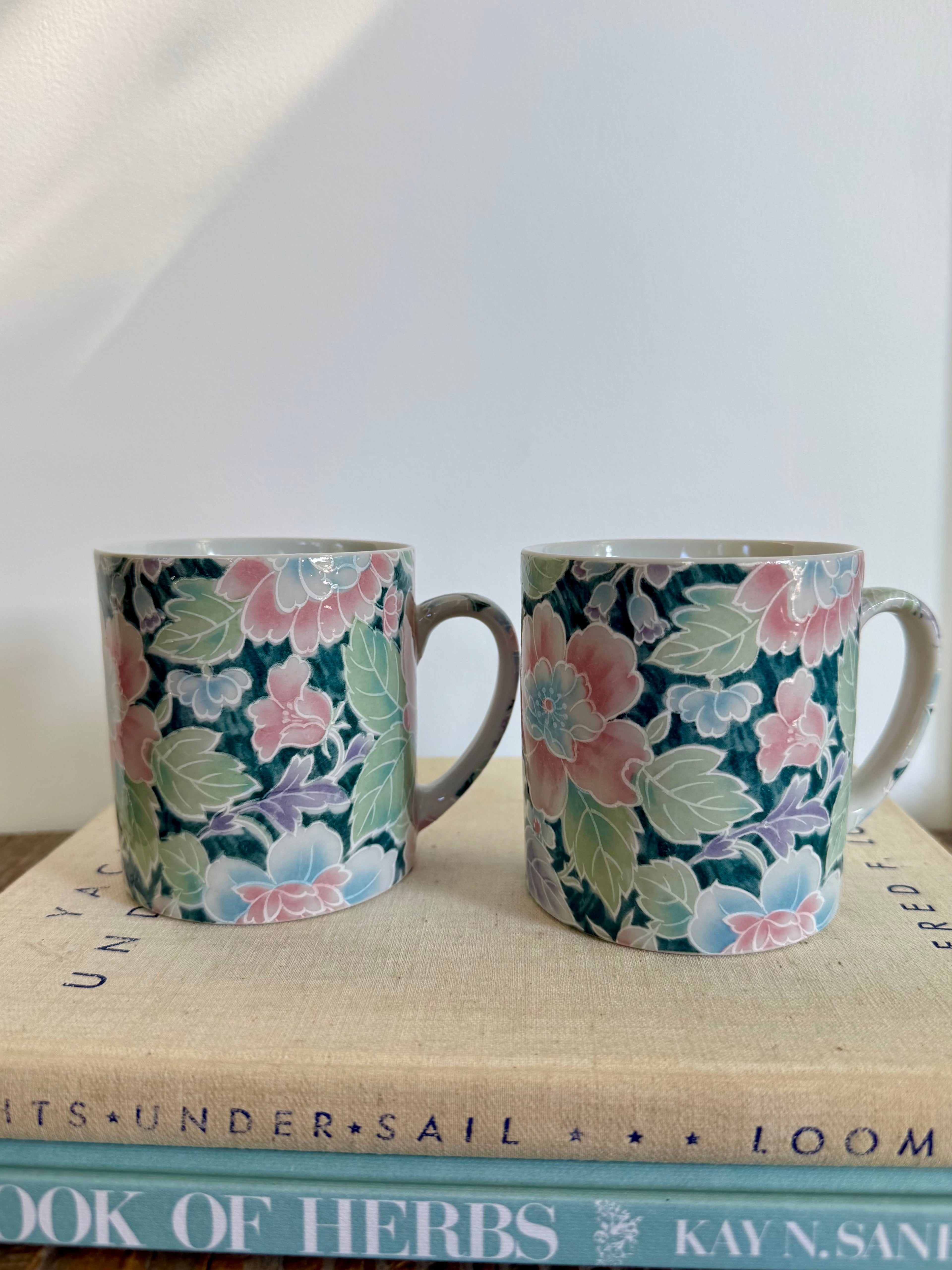 Vintage Pastel Floral Mugs, set of 2 (darker)