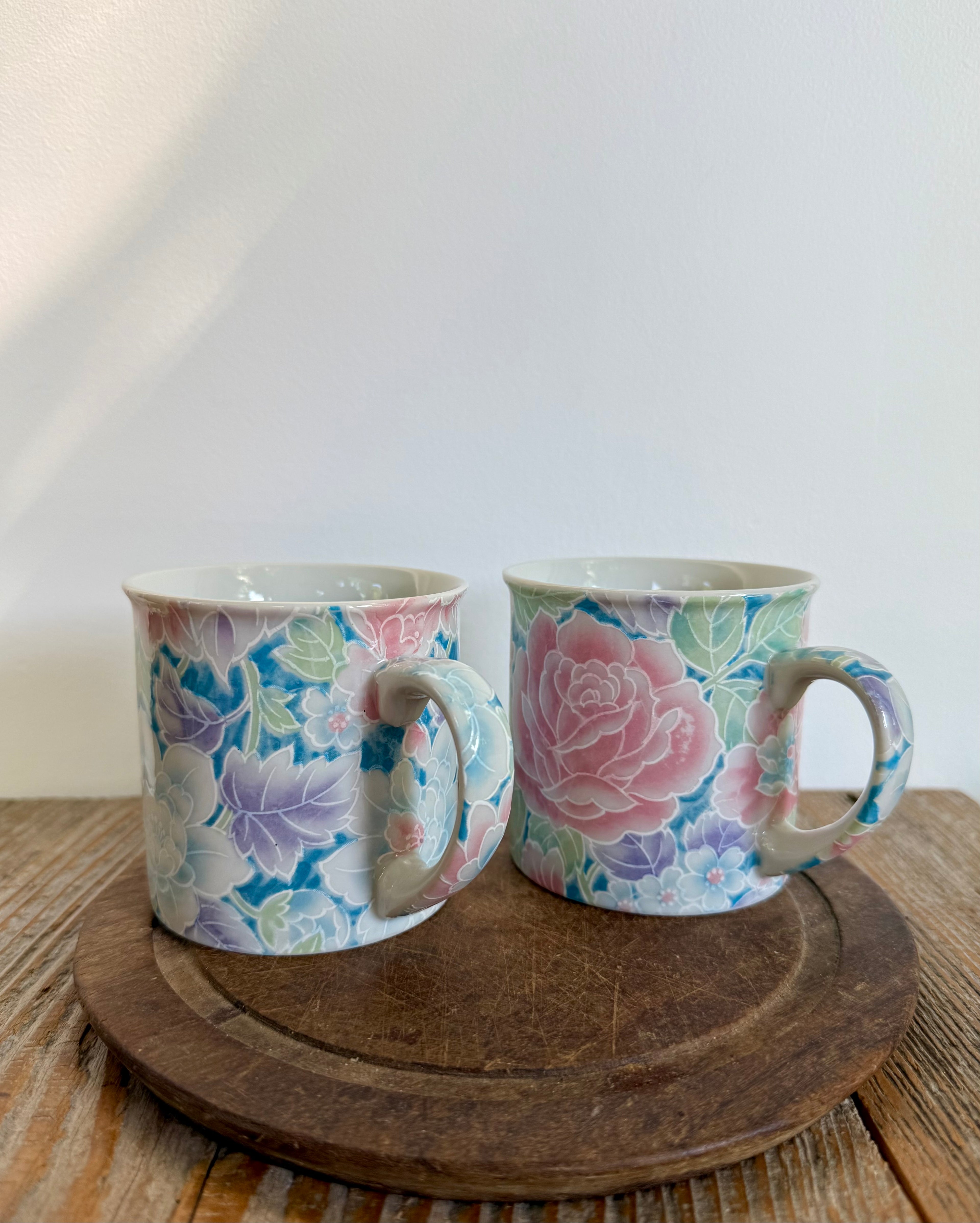 Vintage Pastel Floral Mugs, set of 2 (lighter)