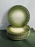 Vintage Moss Green Ceramic Basketweave Plates, set of 5