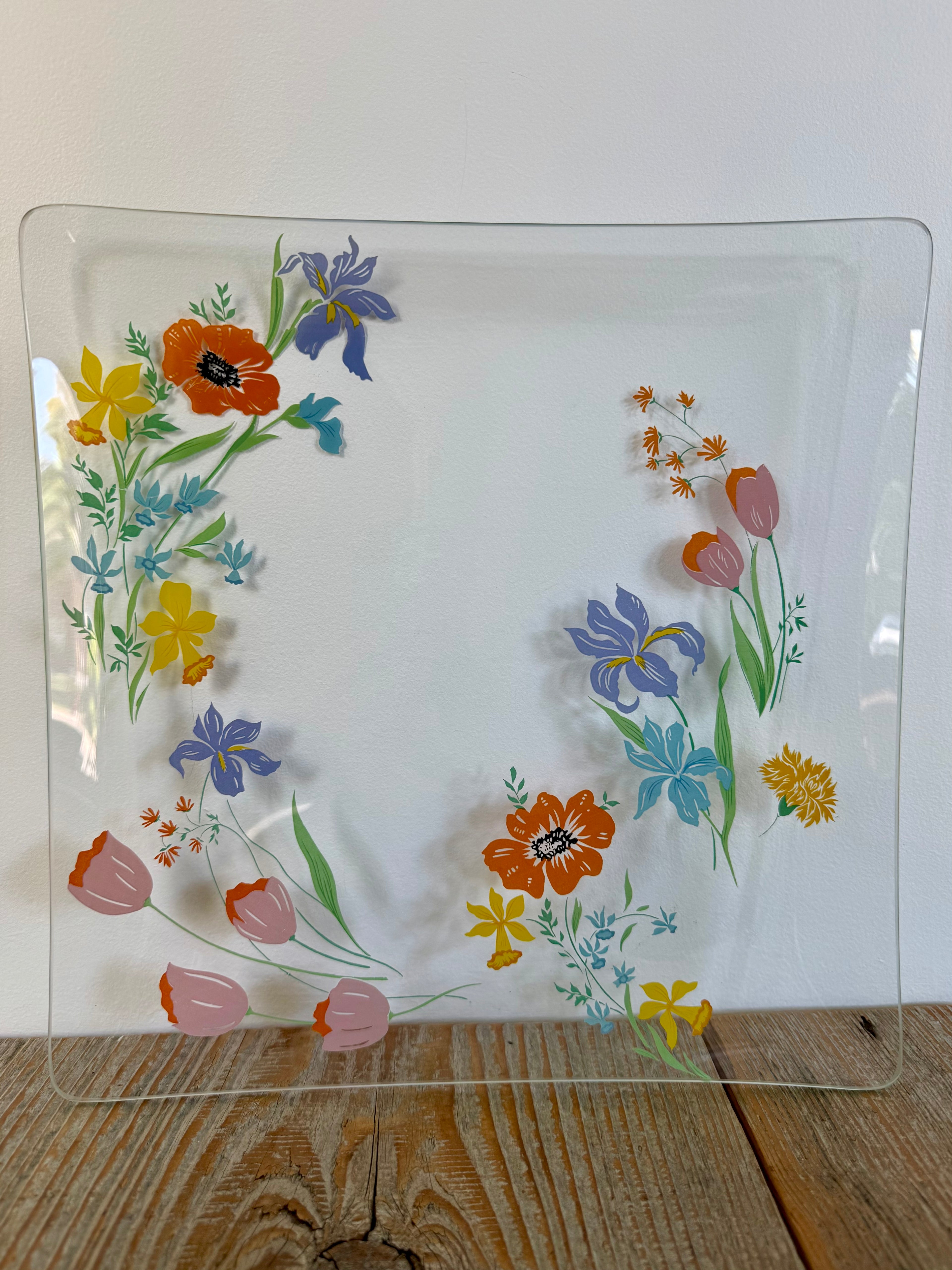 Vintage Mid-Century Clear Bent Glass Square Platter