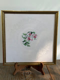 Vintage Framed Floral Cross-Stitch in Gold Beaded Frame