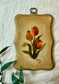 Vintage 1979 Hand-painted Tulip Wood Plaque