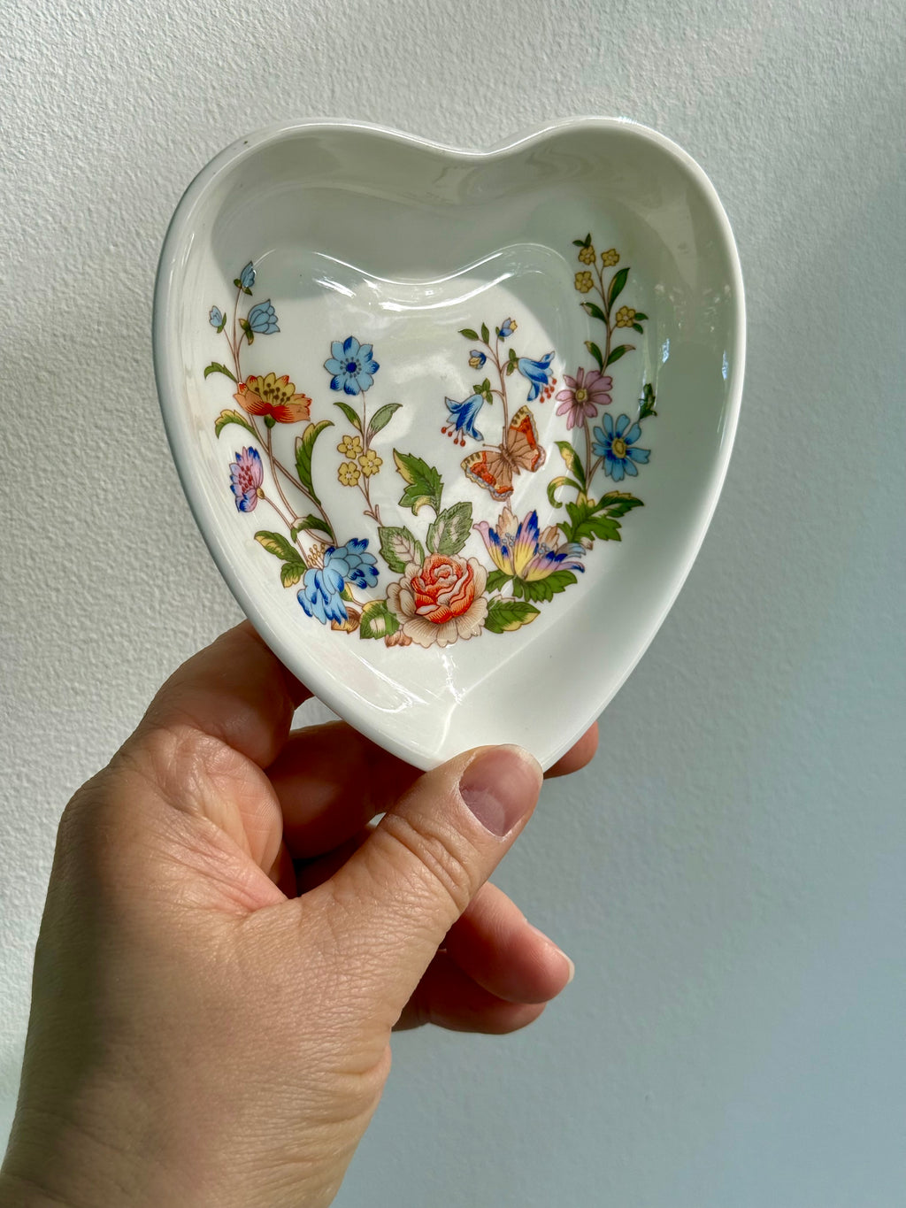 Vintage Aynsley English 'Cottage Garden' Fine Bone China Heart-Shaped Trinket Dish