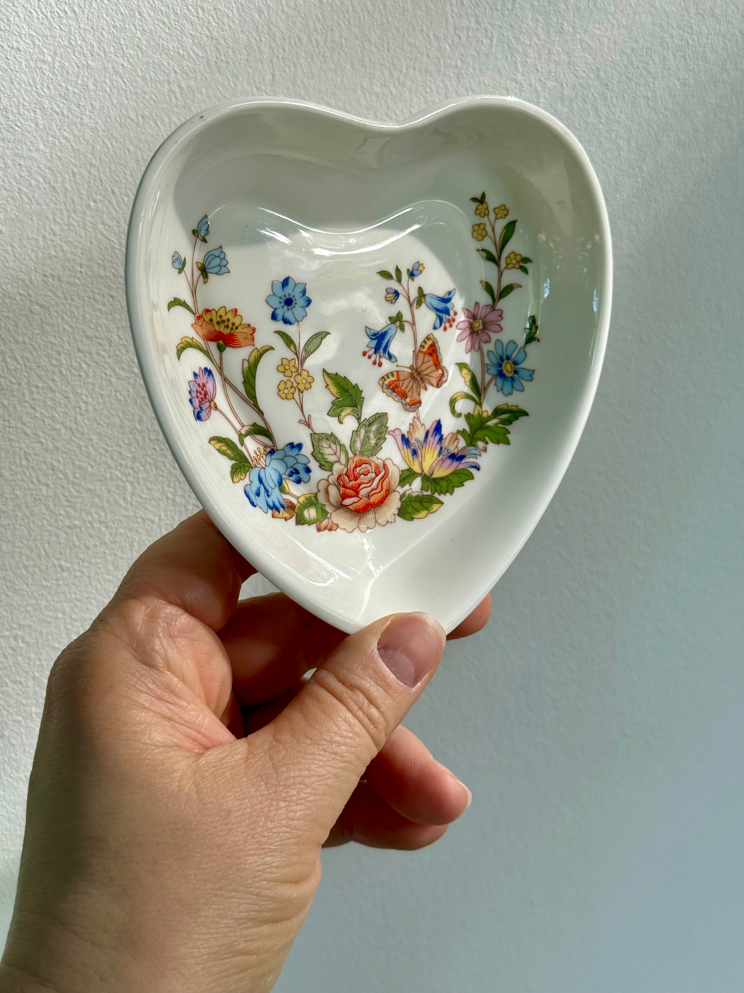 Vintage Aynsley English 'Cottage Garden' Fine Bone China Heart-Shaped Trinket Dish